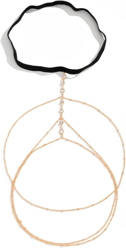 MODRSA Silver and Gold Thigh Chain Jewelry - Sexy Rhinestone Leg Jewelry for Women