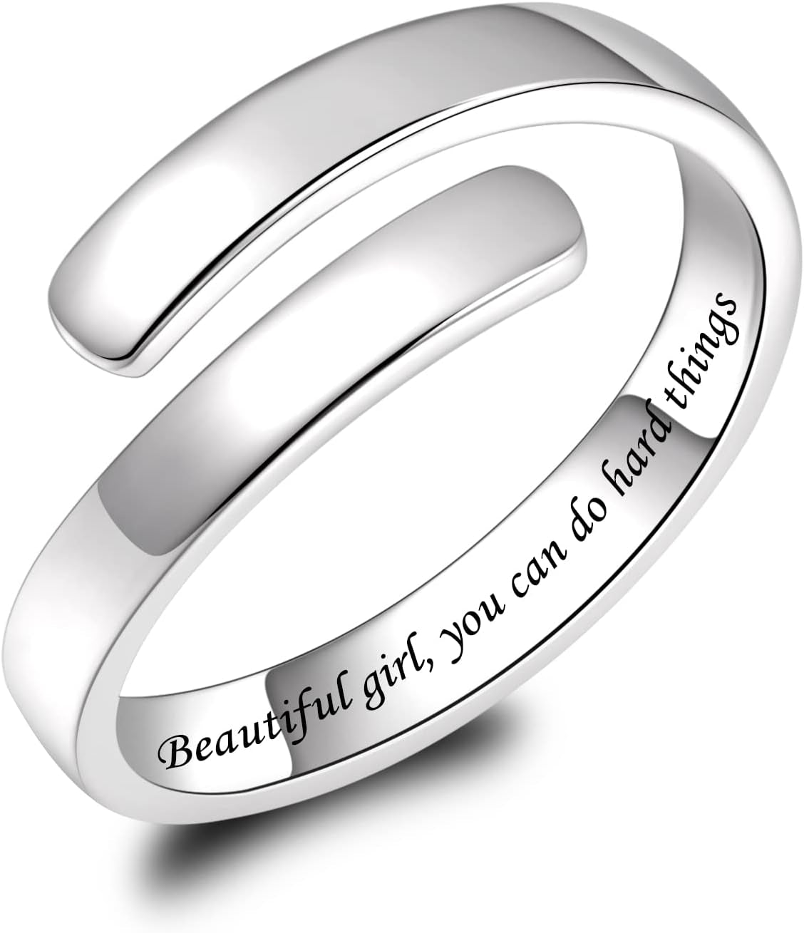 BEILIN 925 Sterling Silver Inspirational Jewelry Rings Adjustable Ring Personality Encouragement Gift for Teens Women