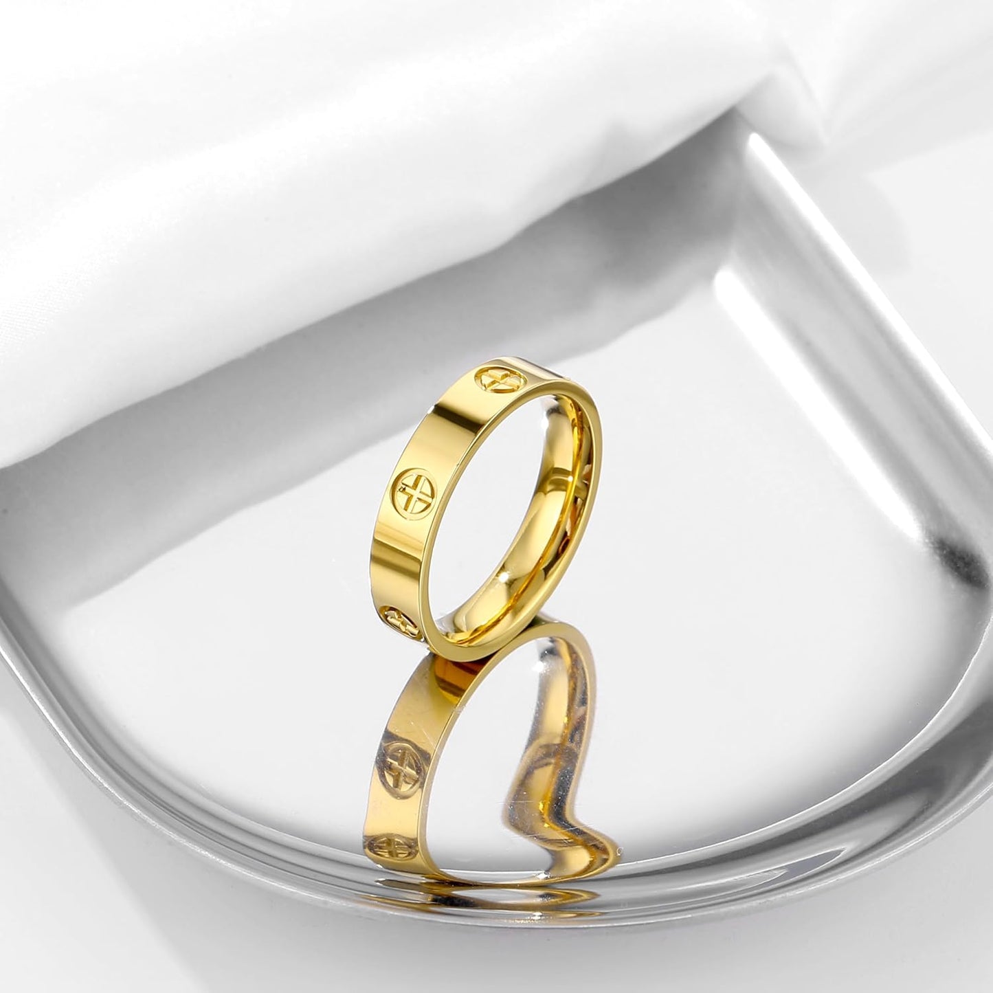 Women'S Stainless Steel Wedding Ring 18K Gold Love Ring Friendship Engagement Wedding Jewelry, Promise Ring Mother'S Day Christmas Birthday Gift, Size 5-10