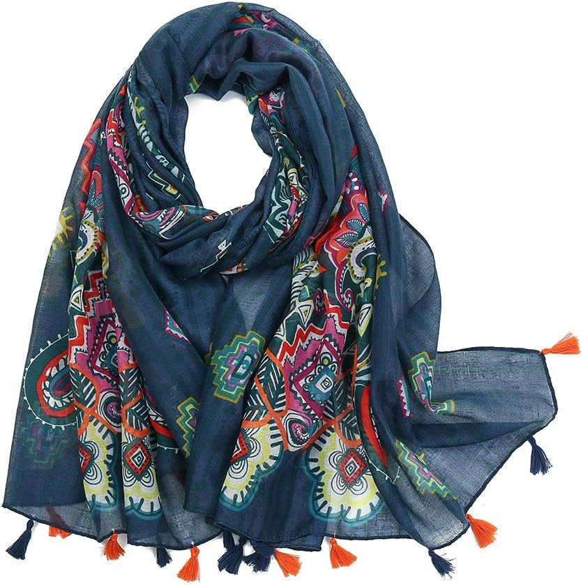 Yeieeo Boho Scarf for Women Lightweight Floral Printed Scarf Fall Winter Fashion Fringed Shawl