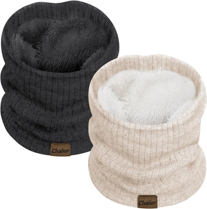 Chalier Infinity Scarf Winter Double-Layer Neck Warmer Knit Fleece Lined Circle Loop Scarves