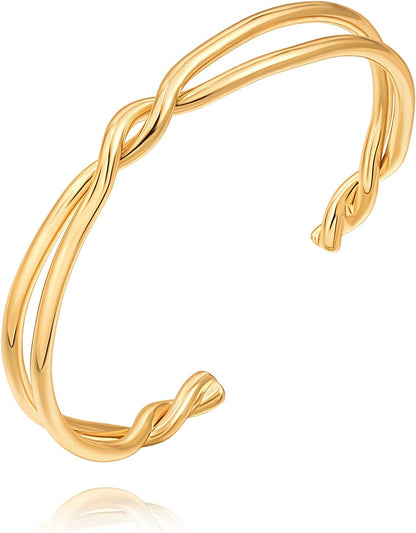 PEARLADA 18K Gold Cuff Bracelet for Women, Chunky Open Bangle Adjustable Bracelet, Trendy Statement Jewelry