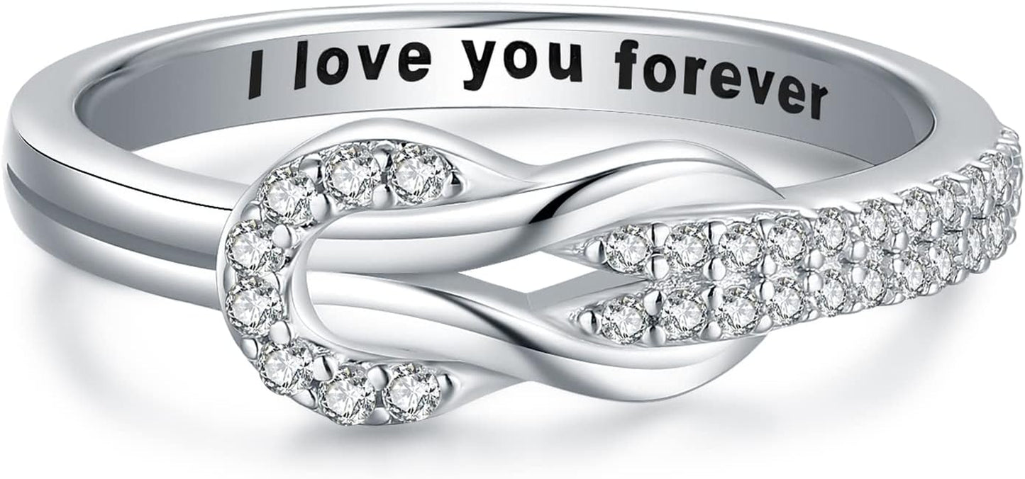 Mother daughter sterling silver knot ring engraved I Love You Forever