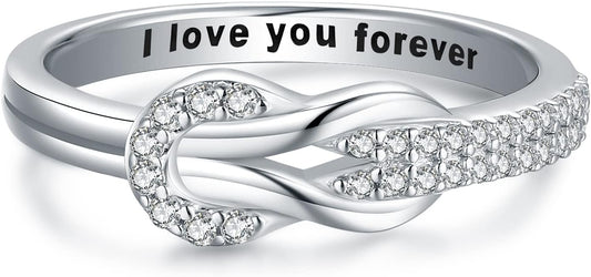 Mother daughter sterling silver knot ring engraved I Love You Forever