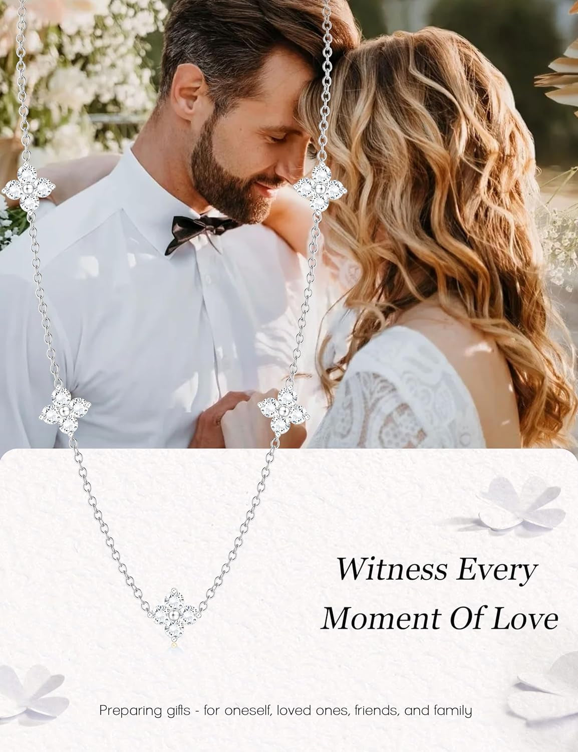 ORAZIO Dainty Silver Gold Jewelry Set for Women Trendy 14K Gold Plated CZ Flowers Pendant Choker Necklaces for Women Stud Earrings Clover Link Bracelets Stack Jewelry Gifts for Wedding Prom Brides