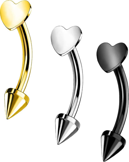 OUFER Rook Piercing Jewelry, G23 Solid Titanium Eyebrow Rings, Heart Vertical Labret Lip Jewelry, 16G Curved Barbells, Daith Rook Earrings for Women Men