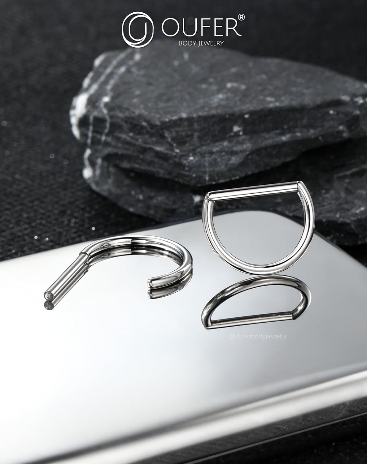 OUFER 2PCS Titanium Nipple Rings, D-Shaped Nipple Piercing Jewelry, 14G Clicker Septum Daith Lightweight Body Piercing Jewelry for Women Men 14MM