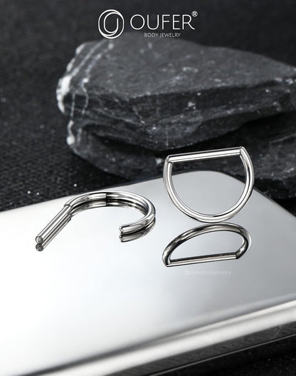 OUFER 2PCS Titanium Nipple Rings, D-Shaped Nipple Piercing Jewelry, 14G Clicker Septum Daith Lightweight Body Piercing Jewelry for Women Men 14MM