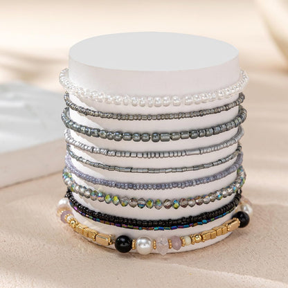 Pingyongchang Bohemian Stackable Bead Bracelets for Women Multilayer Stretch Bangles Bracelet Set Handmade Multicolor Crystal Beaded Bracelets Set Boho Charms Jewelry