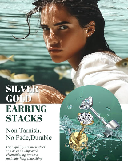 LOLIAS 16 Gauge Cartilage Earrings for Women Flat Back-Hypoallergenic Surgical Stainless Steel Stud Hoop Cartilage Earring Set Daith Conch Tragus Helix Piercing Jewelry Single PC