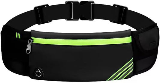 Black reflective running waist pack worn around torso
