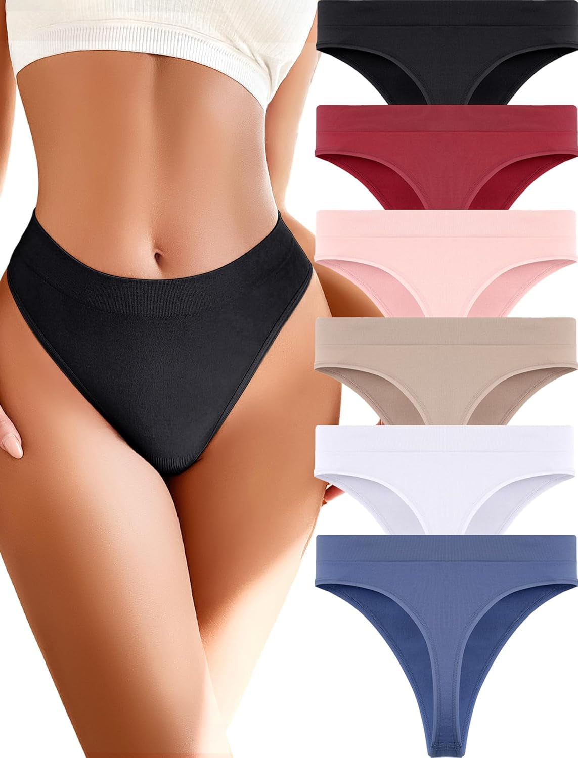 Six-pack bundle of womens seamless thong panties in assorted neutral colors