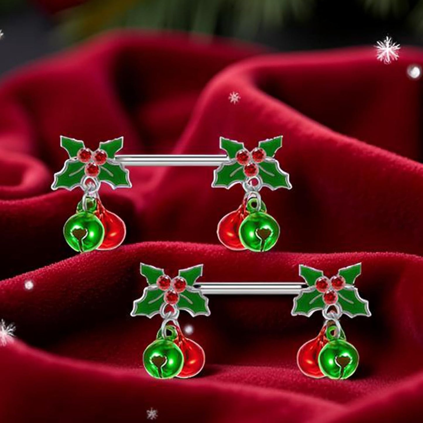 14G Christmas Nipple Barbell Jingling Bell Ring 316L Surgical Stainless Steel Women'S Nipple Rings for Christmas Body Piercing Jewelry
