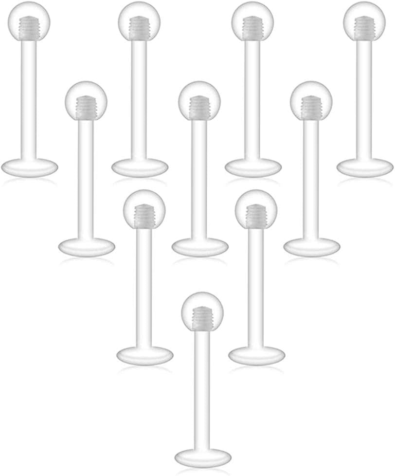 D.Bella Clear Cartilage Earring-16Pcs 16G Clear Acrylic Bioflex Tragus Retainer Lip Rings Nose Studs Labret Ear Helix Earring Clear 6Mm/8Mm/10Mm/12Mm