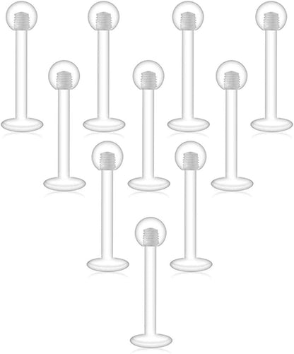 D.Bella Clear Cartilage Earring-16Pcs 16G Clear Acrylic Bioflex Tragus Retainer Lip Rings Nose Studs Labret Ear Helix Earring Clear 6Mm/8Mm/10Mm/12Mm