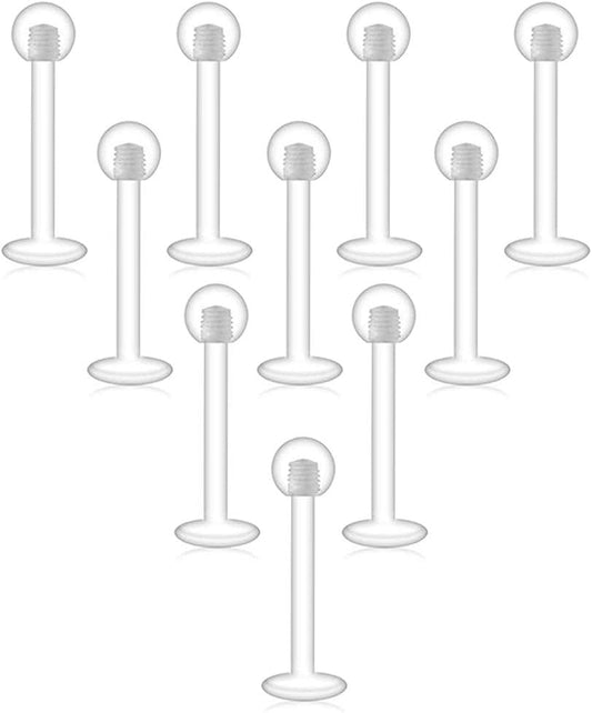 D.Bella Clear Cartilage Earring-16Pcs 16G Clear Acrylic Bioflex Tragus Retainer Lip Rings Nose Studs Labret Ear Helix Earring Clear 6Mm/8Mm/10Mm/12Mm