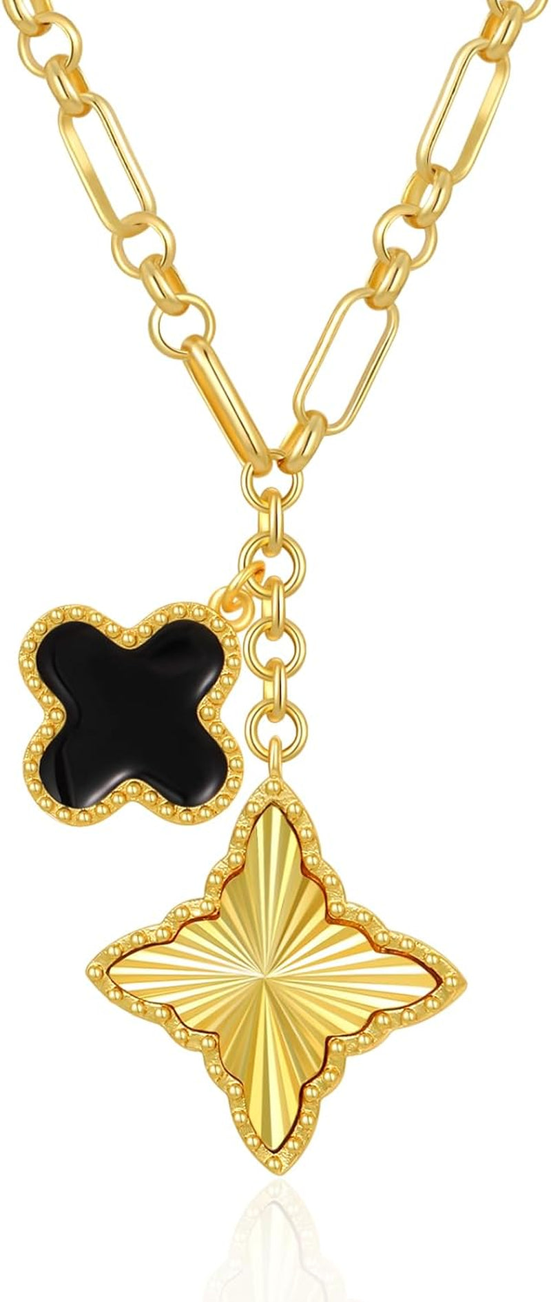 Clover Necklace for Women, 14K Gold Four Leaf Clover Pendant Necklaces Lucky Dainty Trendy Jewelry Gifts for Women