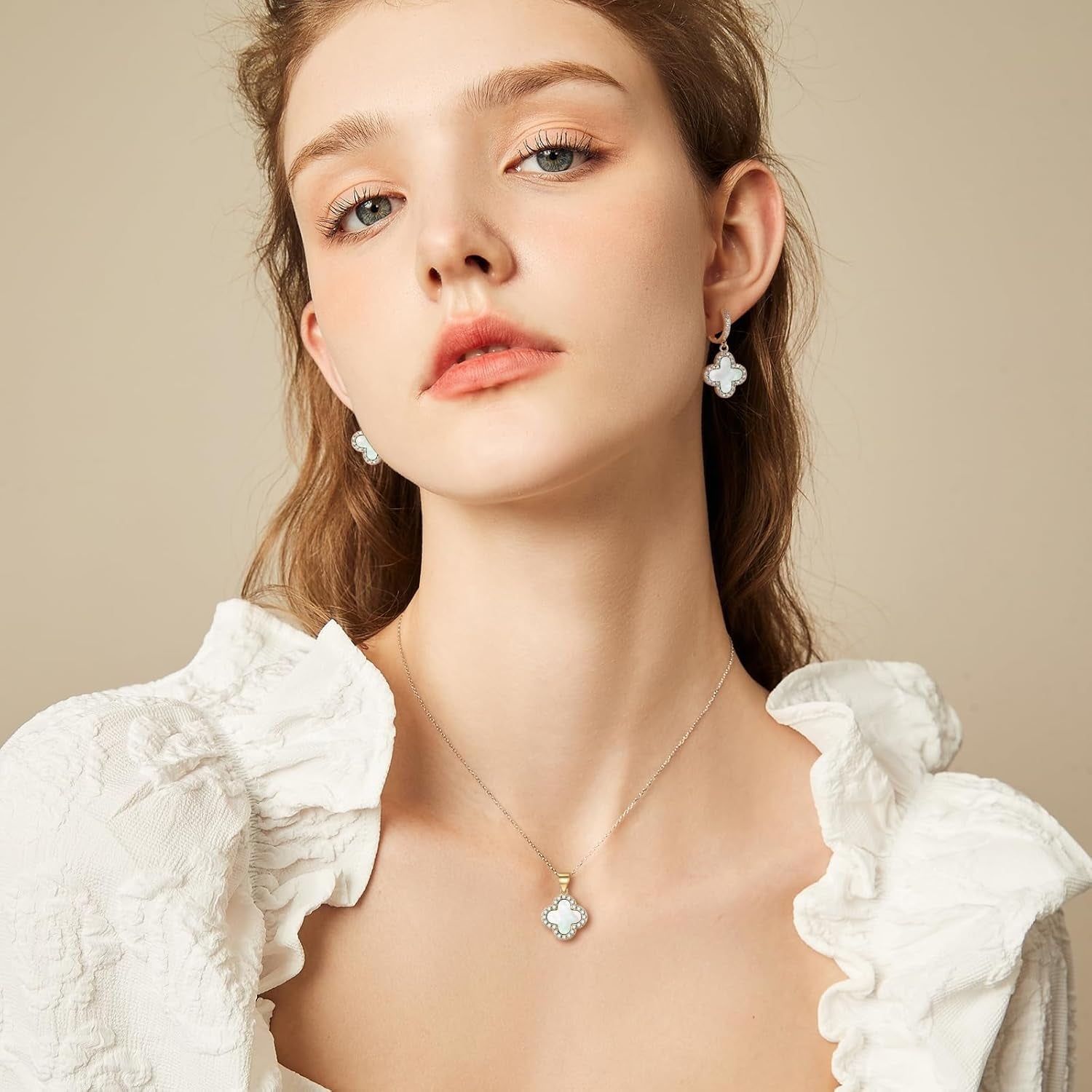 Lucky Clover Sets Clover Necklace and Earrings Set Four Leaf Clover Bracelet 18K Gold Plated Fashion Cute Jewelry for Women