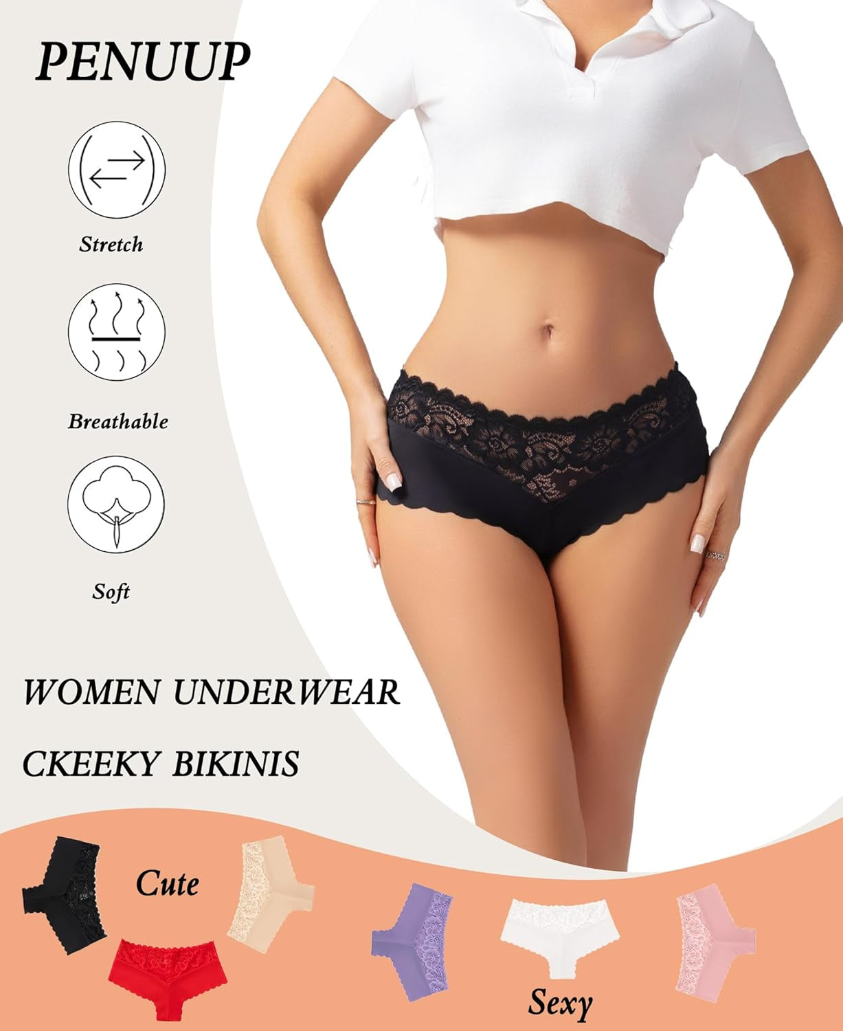 Women's cheeky panties showing seamless construction from front