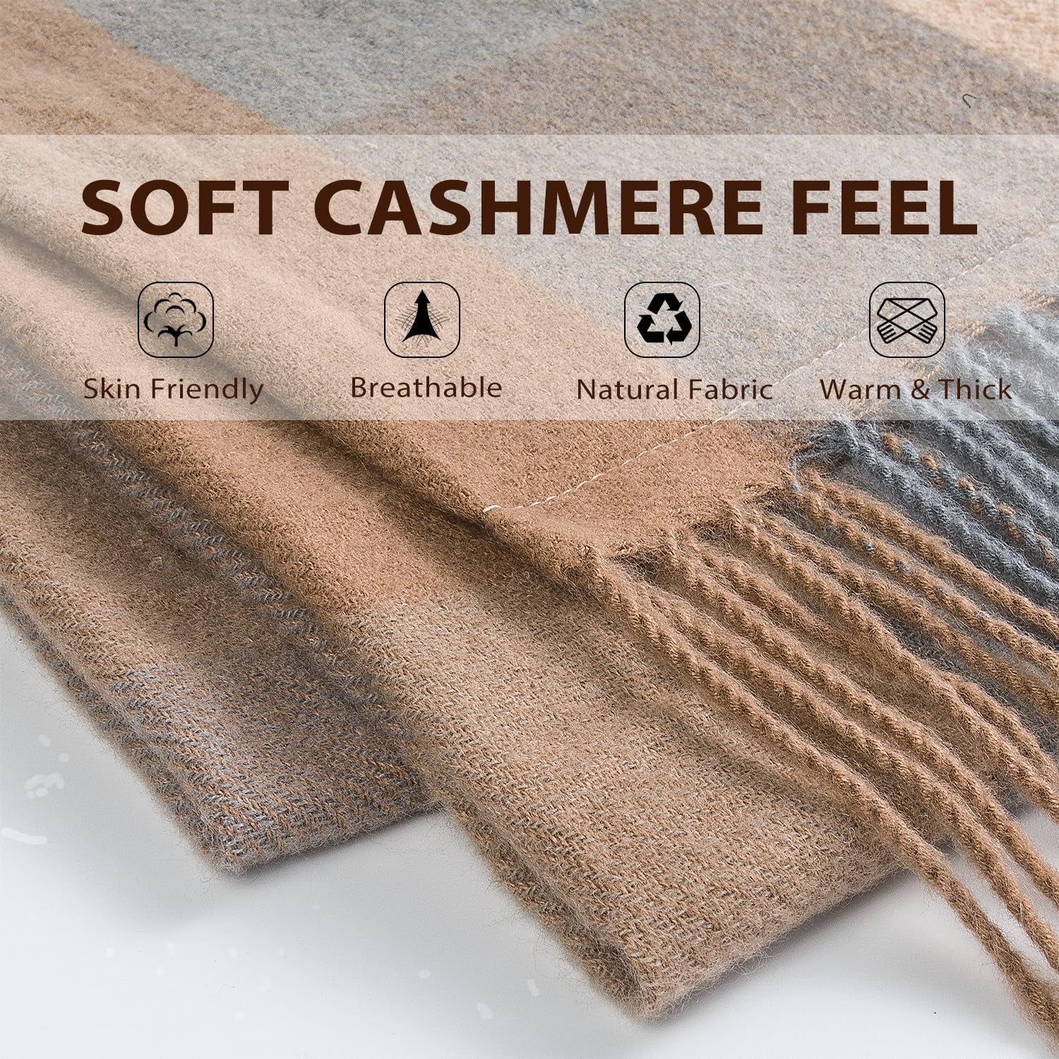 EN'DA Professional Heated Scarf for Women Rechargeable with Battery, 3 Levels Temperatures Control Winter Electric Scarf Khaki Plaid Design for Cold Weather