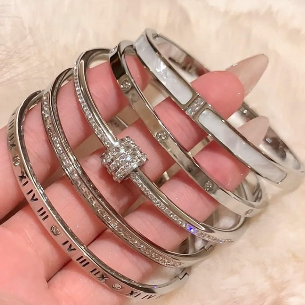 4-Piece Elegant Stainless Steel Bracelet Set Fashionable Classic Design Women Beaded Gold Bead Bracelets Stackable Bangles with Love & Friendship Theme Stainless Steel Jewelry