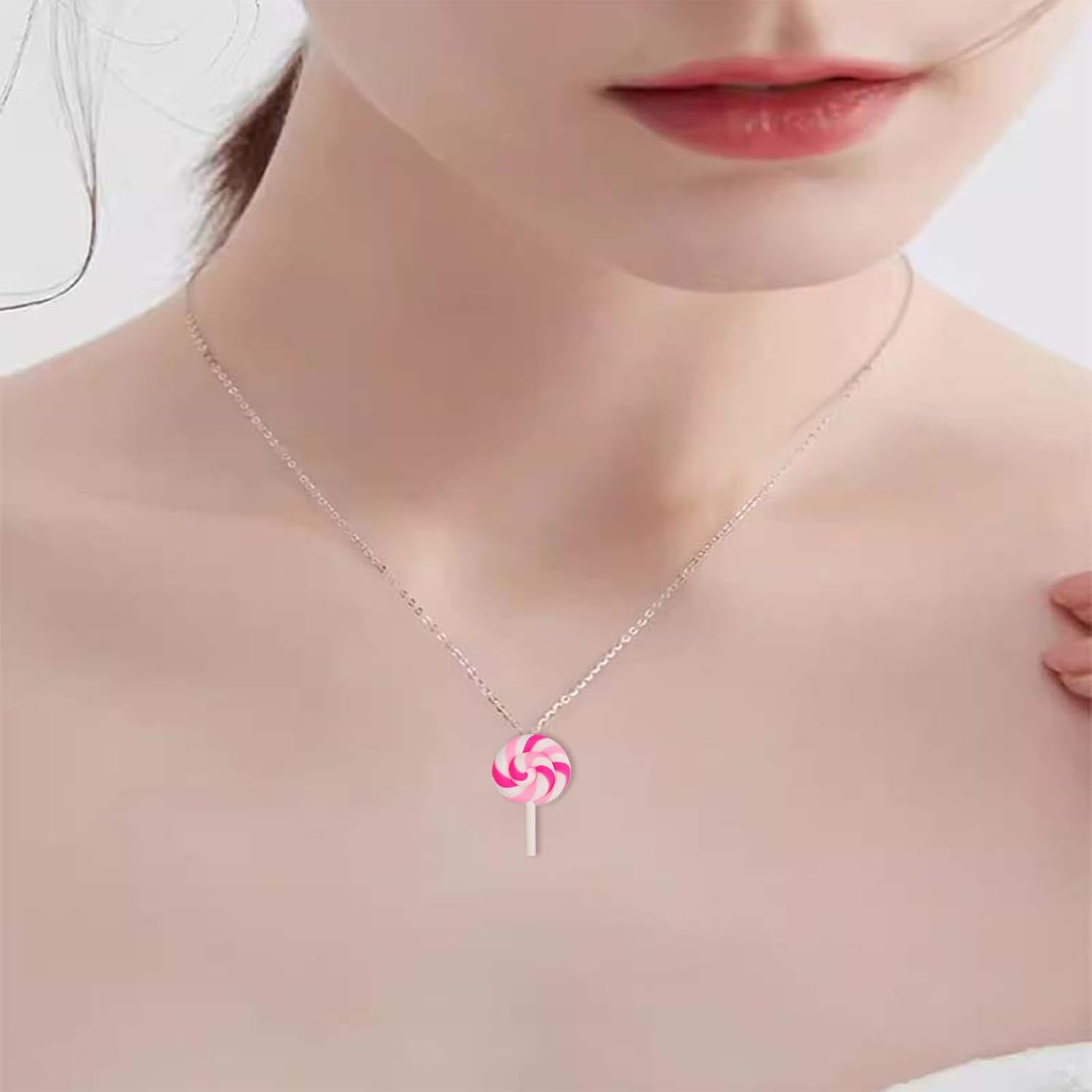 Christmas Lollipop Necklace Earrings Set for Women Creative Simulation Food Lollipop Dangle Earrings Cute Lightweight Colorful Rainbow Lollipop Necklace Charm Xmas Party Accessories Jewelry