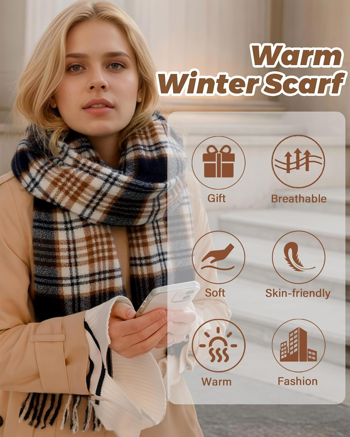 DOFOWORK Winter Scarf for Women - Winter Scarves for Women/Men 81"×18" Tassel Blanket Scarf Womens Scarves Wraps