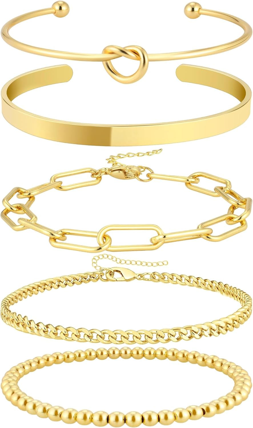 Gold Plated Bracelets for Women Stack,Bangle Cuff Bracelet Set Non Tarnish Jewelry for Women Trendy