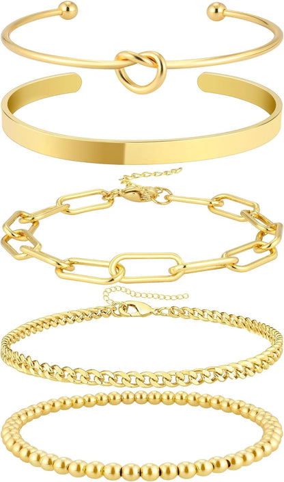 Gold Plated Bracelets for Women Stack,Bangle Cuff Bracelet Set Non Tarnish Jewelry for Women Trendy