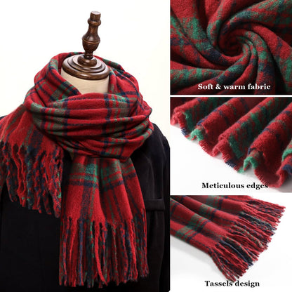 Tavaleu Winter Scarf for Women, Cashmere Feel Scarf Blanket Plaid Scarfs, Shawls Wraps Womens Scarves Fall Warm Tassel Shawls