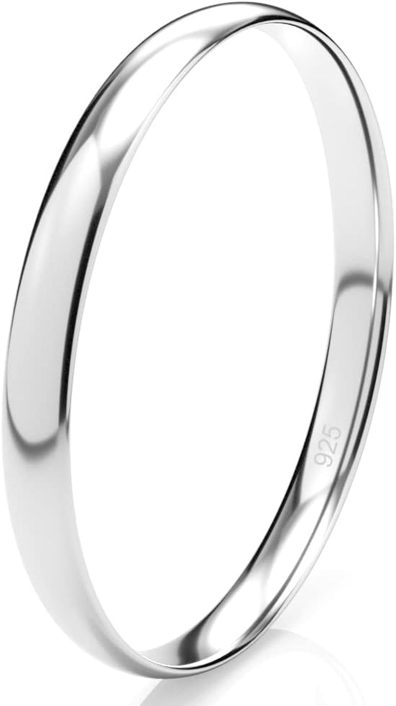 Sterling silver 2MM high polish plain dome wedding band ring