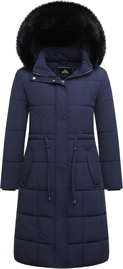 Woman in snow wearing GOLDLADIES winter coat for cold weather