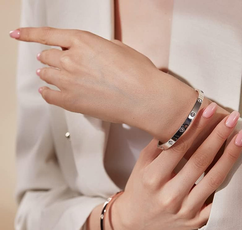 Shimmering cubic zirconia bangle bracelet detail shot