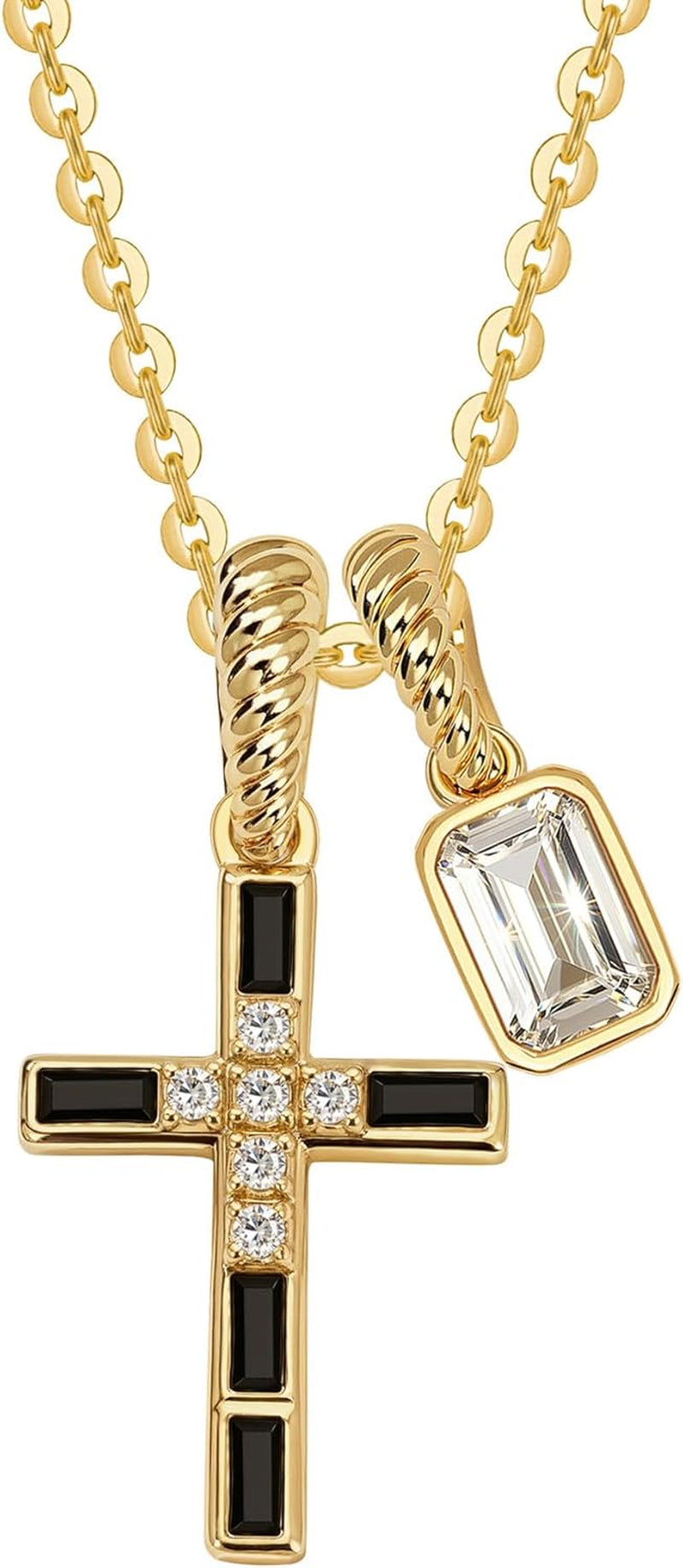 Fettero Gold Cross Necklace for Women - Double Pendant Necklace Dainty 14K Gold Plated Removable Cross Necklace Cute Simple CZ Diamond Necklaces for Women Trendy Faith Gold Jewelry Gift