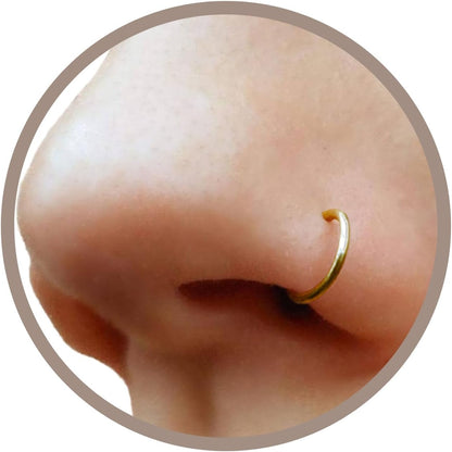 Encharmed 925 Sterling Silver or 14K Gold Filled Fake Clip on Nose Ring, Handmade 20 Gauge Tiny Faux Non Piercing Huggie Hoop