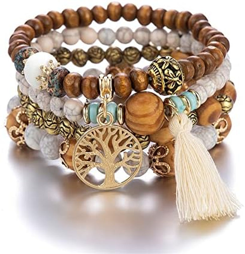 4 Sets Bohemian Stackable Bead Bracelets, Stretch Bangle Charm Jewelry 1