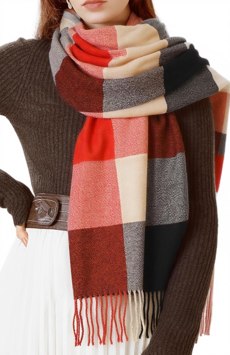 Womens Scarf Winter Blanket Large Scarves Thick Soft Warm Plaid Chunky Scarfs