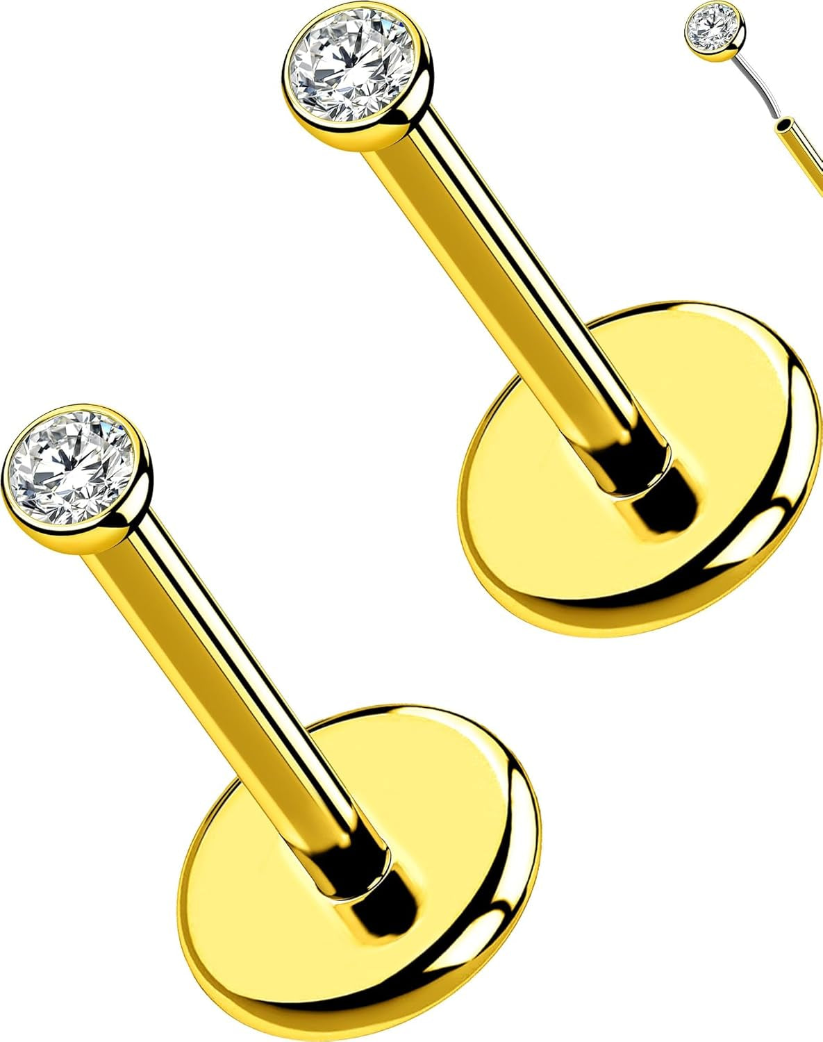 OUFER 2Pcs 20G/18G/16G G23 Titanium Threadless Nose Stud Earrings Flat Back Tiny CZ Small Nose Helix Cartilage Tragus Conch Labret Medusa Monroe Piercing Jewelry for Women Men