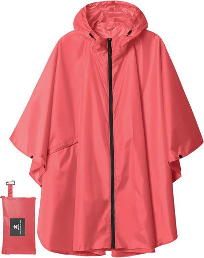 Saphirose Unisex Rain Poncho Waterproof Raincoat Hooded for Adults Women with Pockets
