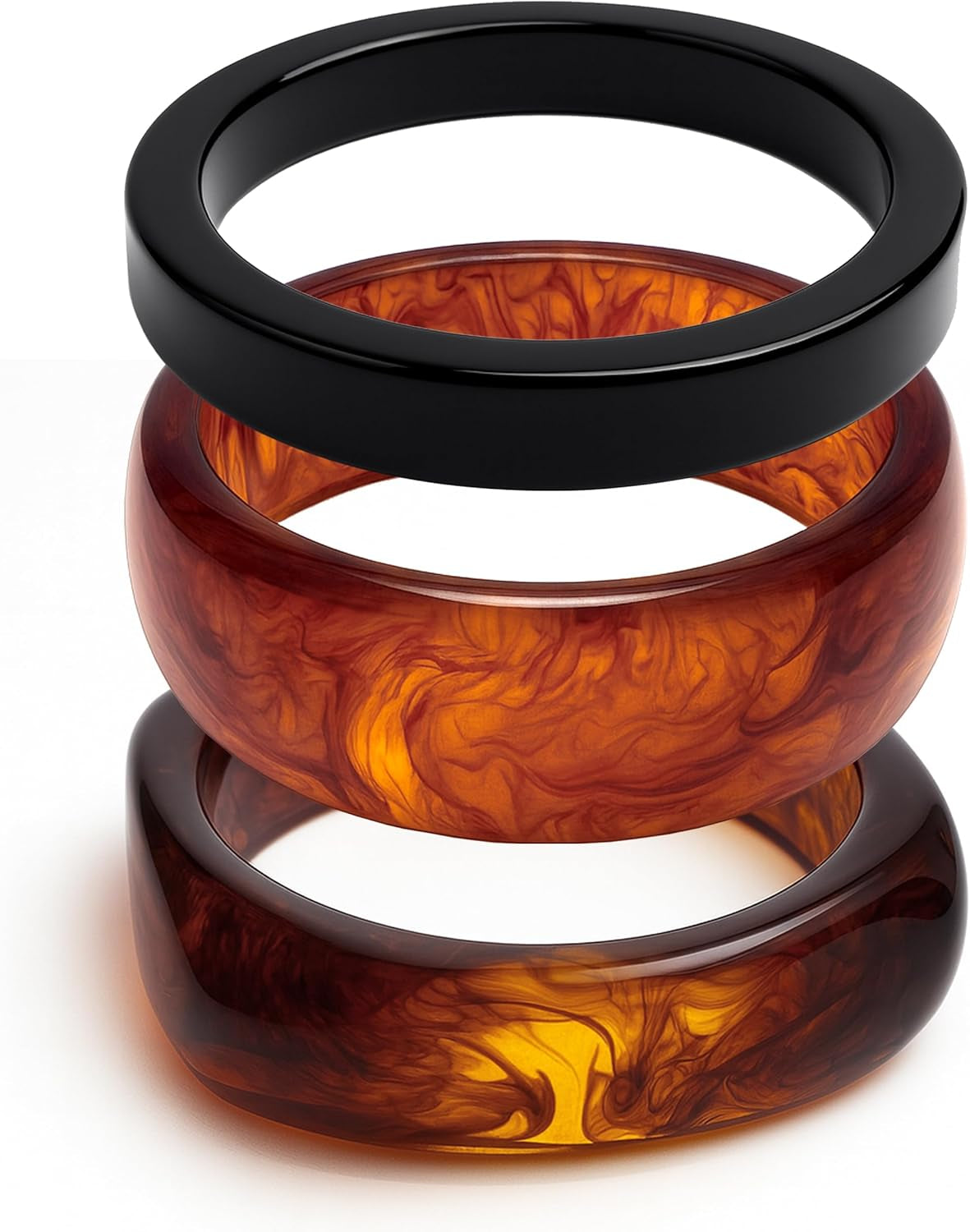 Set of Chunky Acrylic Resin Bangle Bracelets for Women, Retro Brown and Colorful Stackable Bangles, Statement Jewelry Gift