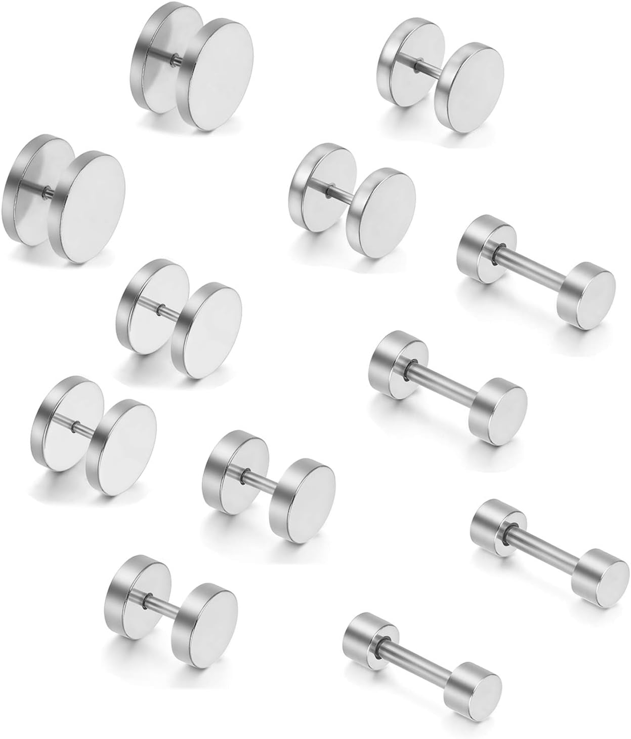 Aroncent 6 Pairs 4-14Mm Black Earrings for Men Women Fake Gauges Fake Earrings Stainless Steel Earrings Set