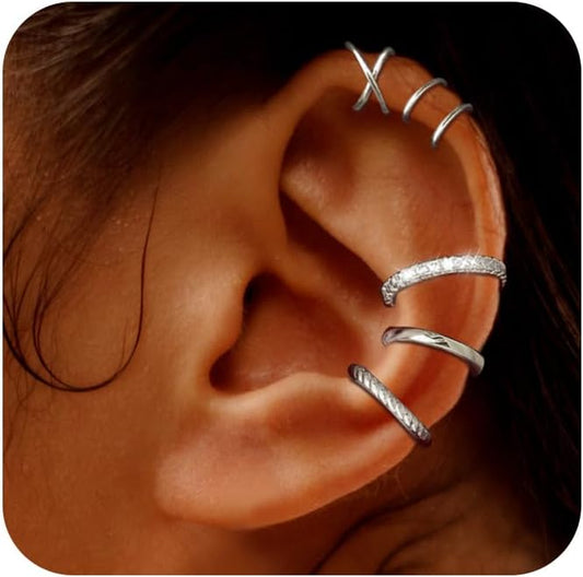 5 Pcs Thin Chunky Ear Cuff Earrings for Women 14K Gold Plated Brass Ear Cuffs Non Piercing Trendy Clip on Cartilage Earrings Cubic Zirconia Fake Piercings Earrings Jewelry