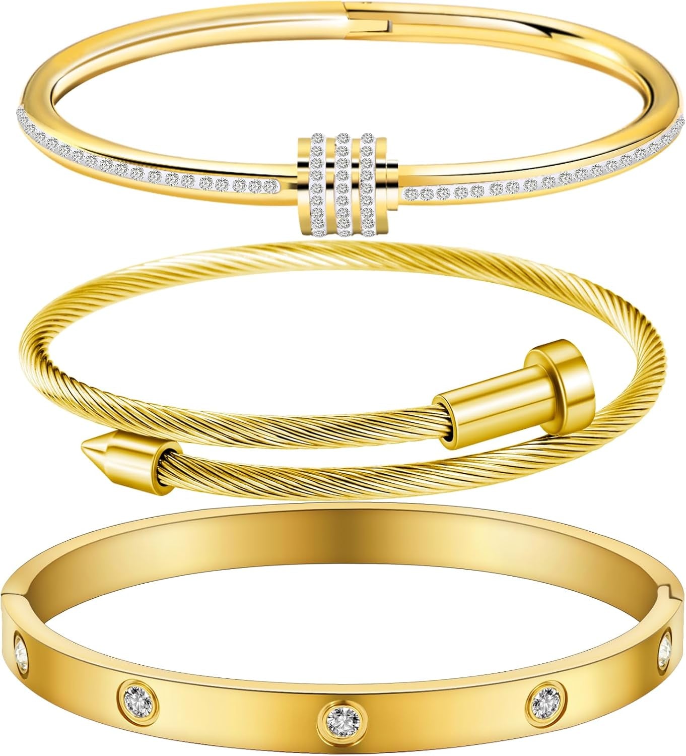 Women'S Stainless Steel Bracelet Gold Plated Cuff Bangle with Cube Zircon Hinge Jewelry Oval Bangle Witness the Gift of Love