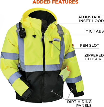 High visibility winter bomber coat worn for work safety