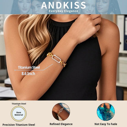 18K Gold Bracelets for Women, Adjustable Waterproof Non-Tarnish Titanium Chain with Pavé AAA+ CZ Accent, Dainty Gold Plated Paperclip Bracelet Jewelry Christmas Gifts