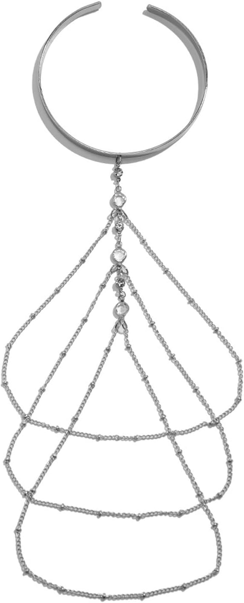 Simple Crystal Bead Tassel Upper Arm Chain Bracelet Multi-Layered Bikini Armlet Rhinestone Adjustable Open Arm Cuff Bangle Bracelets Summer Beach Body Jewelry for Women