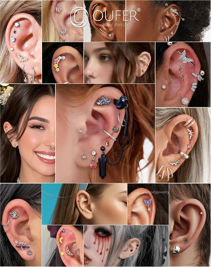 OUFER 16G Helix Earrings, 316L Stainless Steel Cartilage Earrings, Random 6PCS Helix Cartilage Piercing Jewelry, Tragus Forward Helix Cartilage Earrings Studs for Women