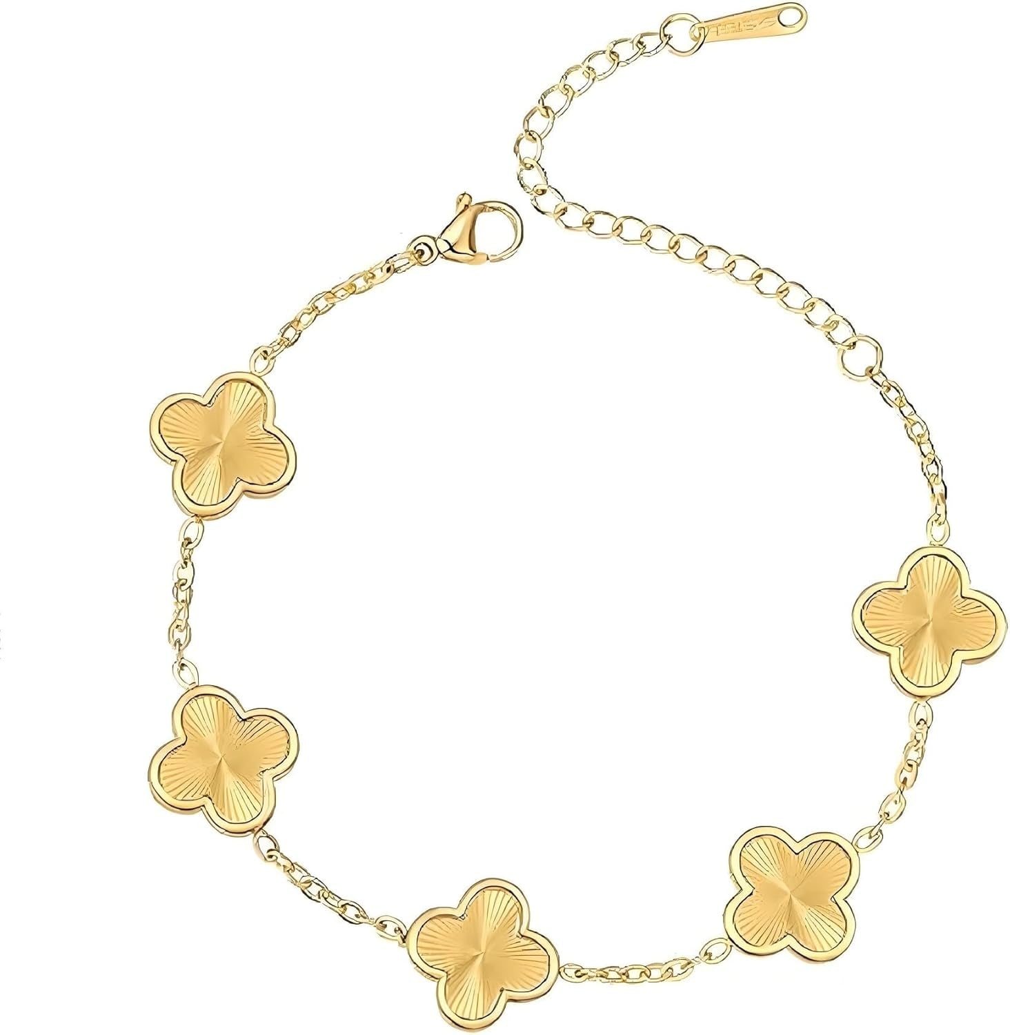 18K Gold-Plated Mother of Pearl Enamel, Adjustable Clover Lucky Bracelet for Women