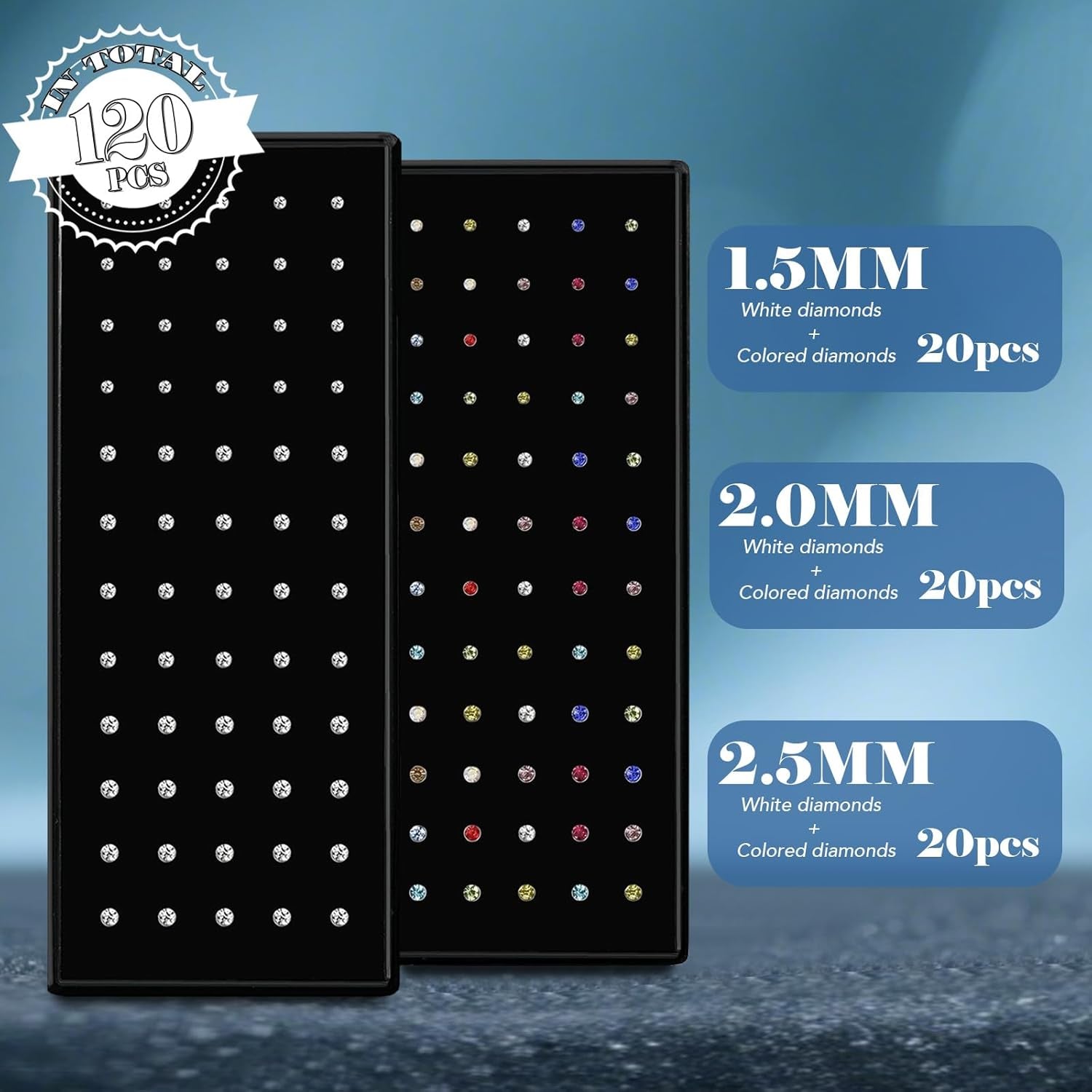 SMUOBT 120Pcs 22G L Shaped Stainless Steel Nose Studs Rings Piercing Pin Body Jewelry 1.5Mm 2Mm 2.5Mm a Set White and Colour