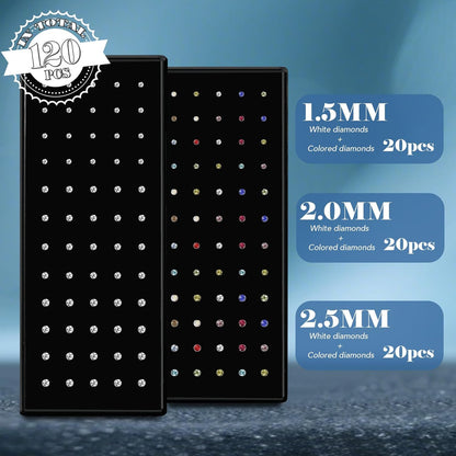 SMUOBT 120Pcs 22G L Shaped Stainless Steel Nose Studs Rings Piercing Pin Body Jewelry 1.5Mm 2Mm 2.5Mm a Set White and Colour